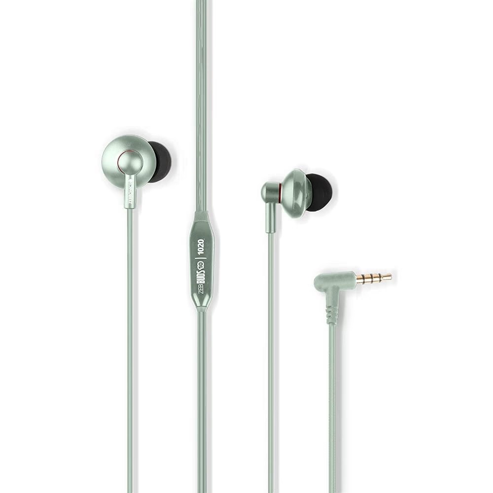 Zebronics Zeb-Buds 10 Wired Earphones with Mic and a Multi-function Button, Lightweight, Strong and long lasting cable, Metal design, Green