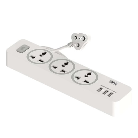 GM 3261 Cuba 4+1 Power Strip with Master Switch, Indicator, Safety Shutter, 3 International Sockets and 3 USB Port 2.4 A