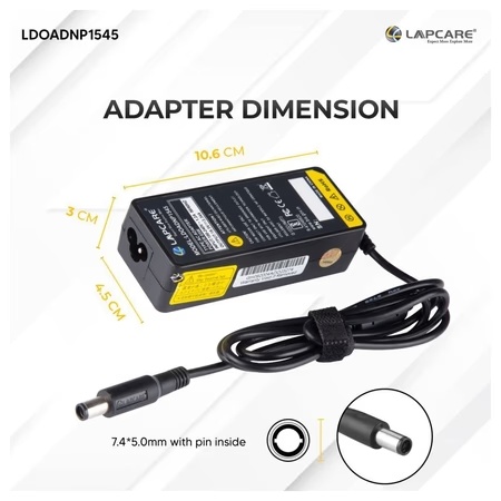 Lapcare LDOADNP1545 Laptop Adapter Designed for Dell 19.5V 3.34A 65 Watt (YD637)