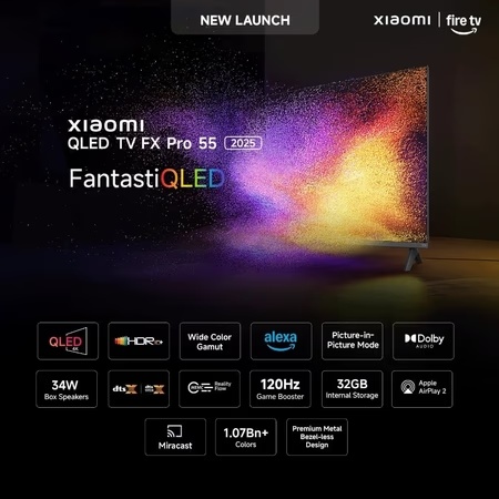 Xiaomi FX Pro Series 139.7 cm (55 inch) 4K Ultra HD QLED Smart Fire TV, L55MB-FIN 2 Xiaomi FX Pro Series 139.7 cm (55 inch) 4K Ultra HD QLED Smart Fire TV, L55MB-FIN