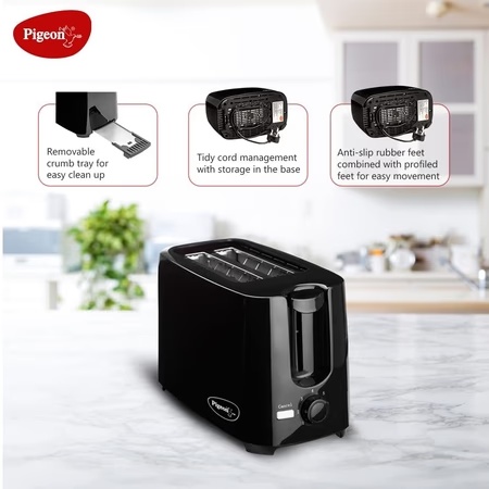 Pigeon 12470-M, 2 Bread Slices, Pop-up Toaster, Variable Browning Settings, Black