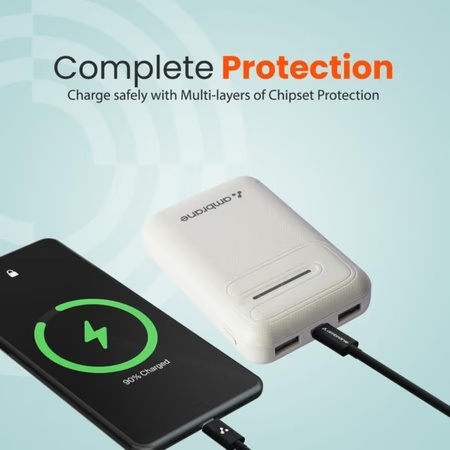 Ambrane 10000 mAh Lithium Polymer Powerbank, PP-115, White