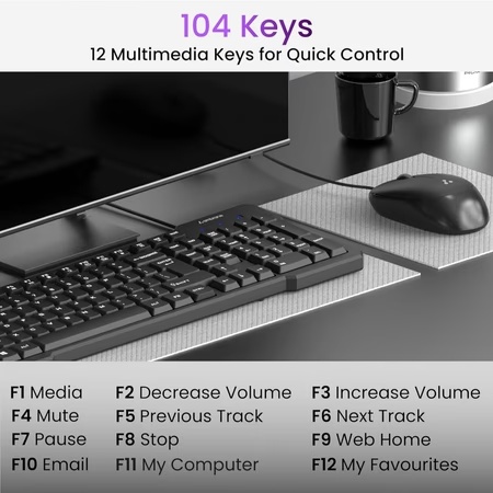 Ambrane KeyFlex Wired Keyboard and Mouse Combo, Black