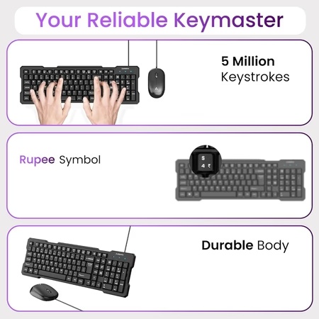 Ambrane KeyFlex Wired Keyboard and Mouse Combo, Black