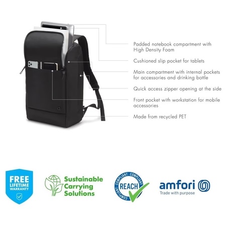 Dicota Eco Motion Laptop Backpack for up to 39.62 cm (15.6 Inch) Laptop, Black D31874-RPET 7 Dicota Eco Motion Laptop Backpack for up to 39.62 cm (15.6 Inch) Laptop, Black D31874-RPET