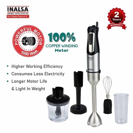 Inalsa Robot Inox 1000 Plus Hand Blender with Variable Speed Setting, Anti-Splash Technology