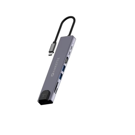Amkette 8-in-1 Type-C Pro Dock Station with Gigabit Ethernet, Space Grey