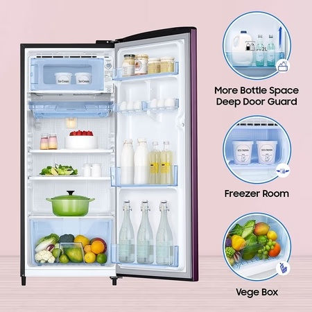 Samsung 183 litres 4 Star Single Door Refrigerator, Camellia Purple RR20C1724CR/HL 5 Samsung 183 litres 4 Star Single Door Refrigerator, Camellia Purple RR20C1724CR/HL