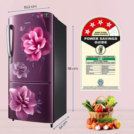 Samsung 183 litres 4 Star Single Door Refrigerator, Camellia Purple RR20C1724CR/HL 6 Samsung 183 litres 4 Star Single Door Refrigerator, Camellia Purple RR20C1724CR/HL