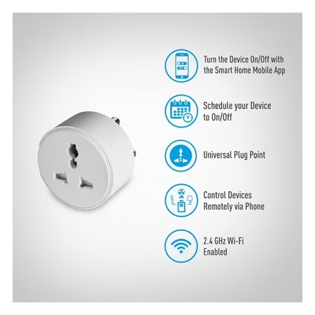 Syska Wi-Fi Smart Plug, for small Appliances (10A) Compatible with Alexa & Google Assistant