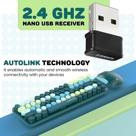 Ambrane KeyPop Wireless Keyboard & Mouse Combo, Mix Green
