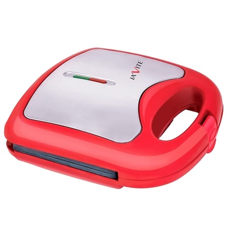 Laforte Lavite 750W Aluminium Sandwich Maker, Non-Stick Coated Plates, Cool Touch Handle, Red