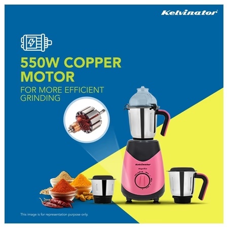 Kelvinator Magnifico KMG00455 Mixer Grinder with 3 Jar, Pink Black