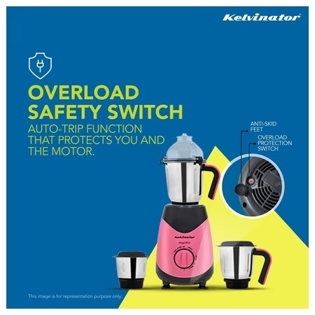 Kelvinator Magnifico KMG00455 Mixer Grinder with 3 Jar, Pink Black