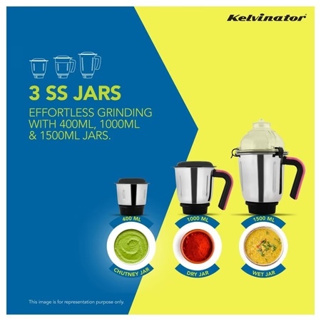Kelvinator Magnifico KMG00455 Mixer Grinder with 3 Jar, Pink Black 4 Kelvinator Magnifico KMG00455 Mixer Grinder with 3 Jar, Pink Black