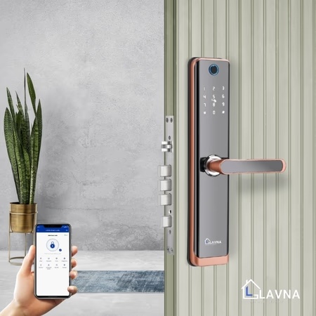 LAVNA LA28 Smart Wifi Door Lock with 7 Way of Access, Rose Gold, (2 Bolts wooden door lock)