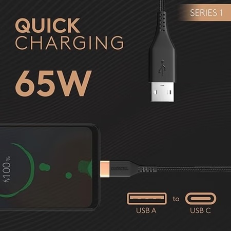 Duracell 3 A Fast Charging Type A to Type C Power Cable, Black 2 Duracell 3 A Fast Charging Type A to Type C Power Cable, Black