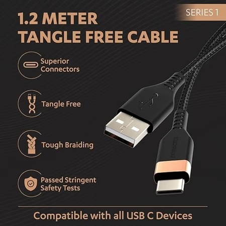 Duracell 3 A Fast Charging Type A to Type C Power Cable, Black 4 Duracell 3 A Fast Charging Type A to Type C Power Cable, Black