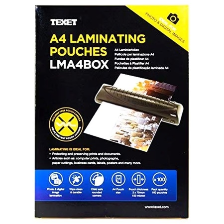 Texet A4 Laminating Pouches 150 Microns (75*2), Pack of 100, White