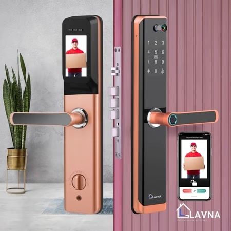LAVNA LA24 Smart Wi-Fi Camera Door Lock with 7 Way of Access, Rose Gold, (5 Bolts wooden door lock) 8 LAVNA LA24 Smart Wi-Fi Camera Door Lock with 7 Way of Access, Rose Gold, (5 Bolts wooden door lock)