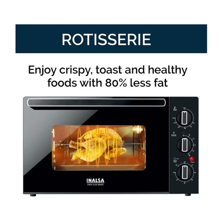 Inalsa 30 litres Oven Toaster Griller(OTG), Chefs Club 30BKRC with 5 Cooking Modes, Large Double Glass Door, Black
