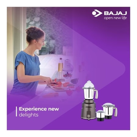 Bajaj Powerful Herculo 1000W Mixer Grinder with Nutri-Pro Feature, 3 Jars (Coffee Brown)
