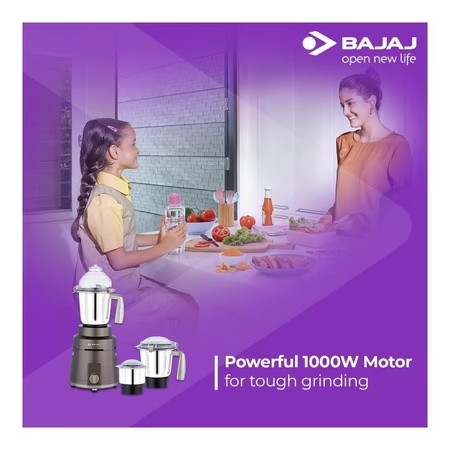Bajaj Powerful Herculo 1000W Mixer Grinder with Nutri-Pro Feature, 3 Jars (Coffee Brown)