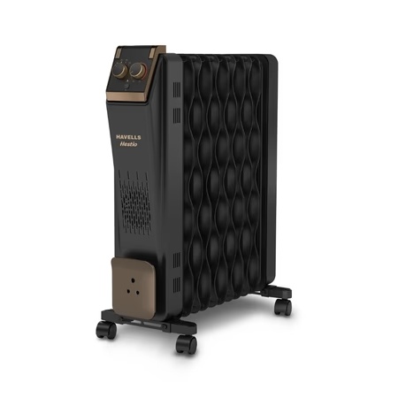 Havells 15 Fin Hestio Wave Fin OFR (Oil Filled Radiator), Room Heater, 2900 W, 3 Heat Settings & PTC Fan Heater, Inclined Control Panel ,Retractable Wheels, Comfortable Breathing, 360 Heating (Black)