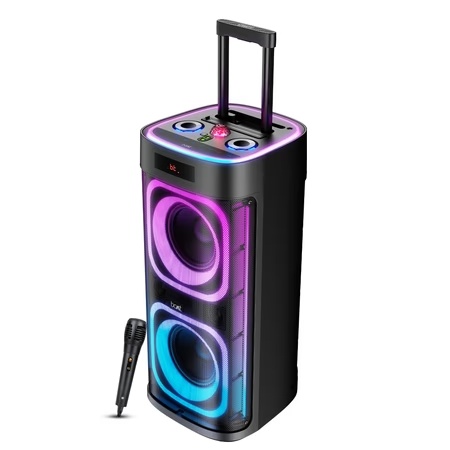 boAt PartyPal 700, 300 W, Disco Ball, Karaoke Auto-Tune, Rechargeable UHF Wireless Mic, RGB LEDs, 6 H Battery, Trolley-Wheels, Bluetooth Speaker, Karaoke mic with Speaker (Premium Black)