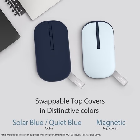 Asus Marshmallow MD100 Wireless Mouse, Quiet Blue, (Solar Blue cover also included)