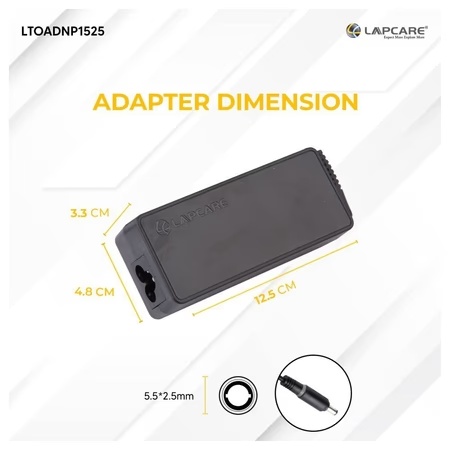 Lapcare LTOADNP1525 Laptop Adapter Designed for Toshiba 19V 3.42 65 Watt with 5.5 x 2.5 mm Connector