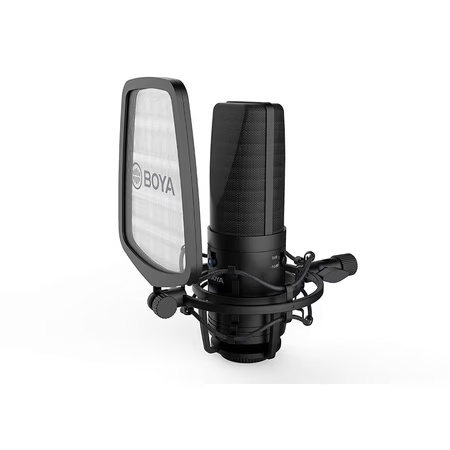 Boya BY-M1000 Cardioid, Omnidirectional, Bidirectional Condenser Microphone For recording podcasts, voiceovers, musical instruments, vocal performances (Black)