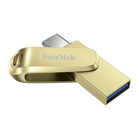 SanDisk Mobile Pen Drive Luxe 1 TB, USB Type A & USB C Connector, Up to 400 MB/sec, Gold